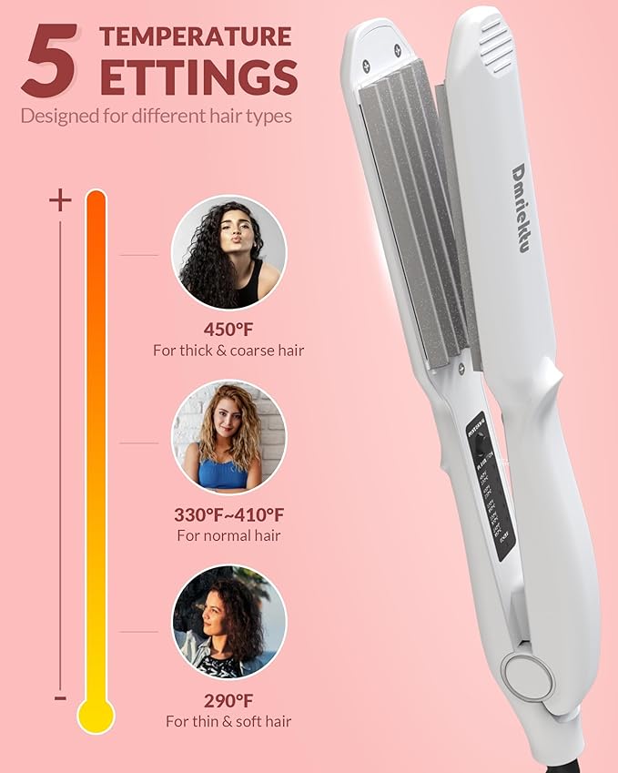 Hair Crimper for Women, Dmriektu Crimping Iron for Volumizing Fluffy Hairstyle, Crimper Hair Iron with Ceramic Hair Styling Tools for Women Girls Adjust Temp Dual Voltage Auto Off