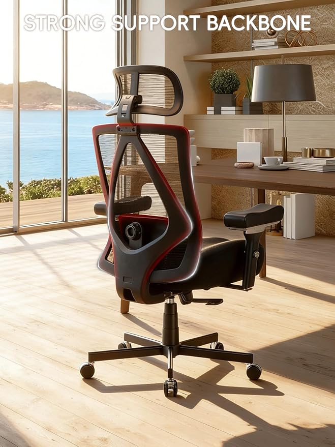 Big and Tall Office Chair 550lbs, Ergonomic Desk Chair with W Thick Cushion&4D Armrest, Executive Mesh Desk Chair with Adjustable Lumbar Support, 2D Headrest, Swivel Task Chairs for Home Office Gaming