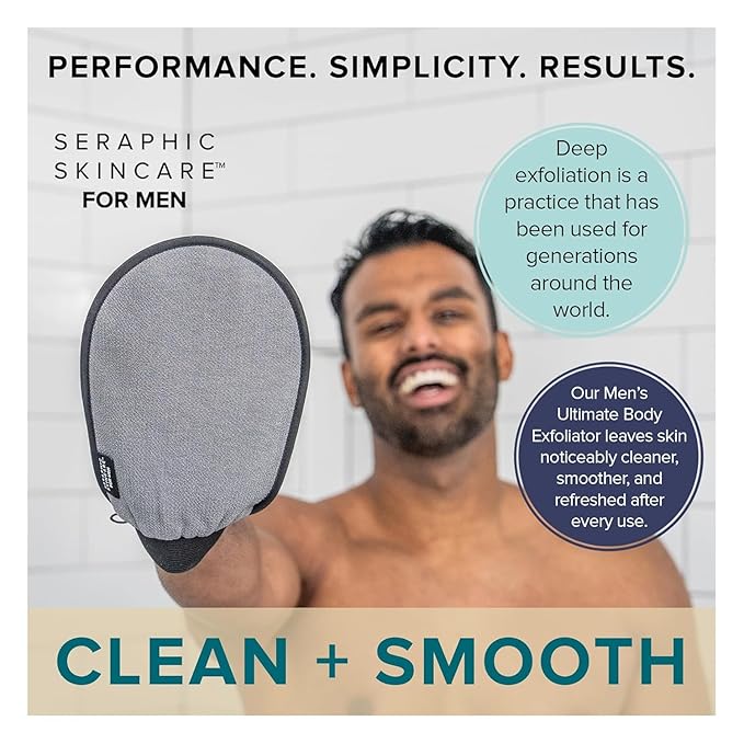 Seraphic Skincare Men Ultimate Body Exfoliating Mitt for Body, Exfoliating Glove & Body Scrubber for Shower Use, Deep Body Exfoliation, Dead Skin Removal & Self Tanner Washcloth