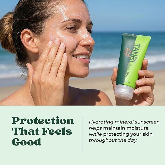 TANRI Mineral Sunscreen SPF30; Reef Safe Sunscreen for Face & Body, Zinc Oxide with Zero White Cast, SPF30 Sunblock for Hiking, Running and Outdoor Sports; 3 fl. oz. (2-Pack)