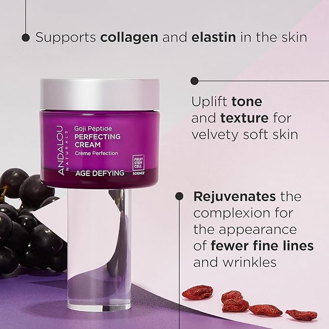 Andalou Naturals Goji Peptide Perfecting Cream-Age Defying Face Moisturizer with Resveratrol, CoQ10 - Supports Skin Collagen and Elastin, Improves Appearanceof Wrinkles & Signsof Aging (Pack of 2)