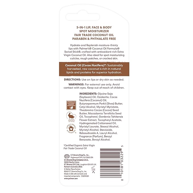 Palmer's Coconut Oil Formula Moisturizing Swivel Stick with Vitamin E, Lip Balm, Face & Body Moisturizer Stick, Ideal for Treating Dry Skin Patches (Pack of 4)
