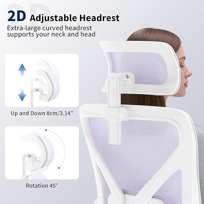 Office Chair,Ergonomic Desk Chair with Adjustable Lumbar Support,Purplr Office Chair 400 Lbs Mesh Computer Chair High Back with Headrest for Home Office (Lavender)