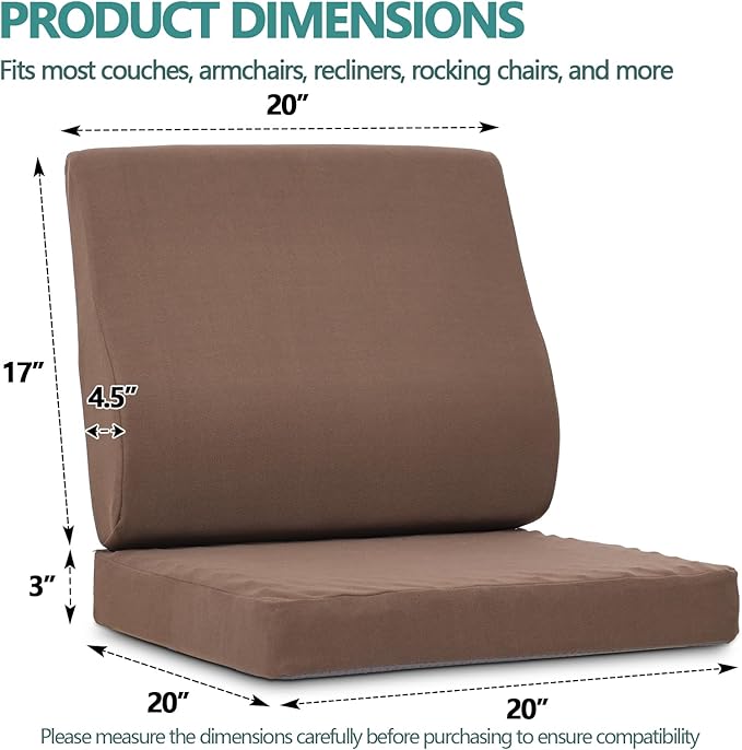 Shinnwa Lumbar Support Pillow for Recliner, Ultra-Soft Foam Back Support Pillow and Egg Crate Foam Seat Cushion 2-in-1 for Couch, Office Chair, for Back Pain Relief, Brown