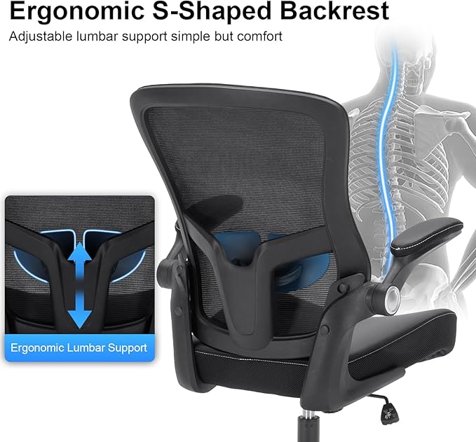 Heavy Duty Office Chair, 400lbs Ergonomic Desk Office Chair for Heavy People, Home Office Desk Chairs with Flip-Up Arms Computer Executive Task Chair with Adjustable Lumbar Support