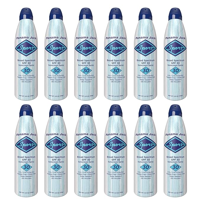 Panama Jack Sport Sunscreen Spray - SPF 30, Broad Spectrum UVA/UVB Protection, PABA, Paraben, Gluten & Cruelty Free, Water Resistant (80 Minutes), 5.5 OZ (Pack of 2)