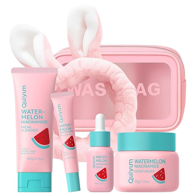 Watermelon Skin Care for Teen Girls, Daily Routine Skincare Sets- Smooth, Clean, Oil Control, Firm, Hydrate, Glow Up,, for All Skin 4PCS, Mother's Day Birthday Gift for Women, Wife, Girlfriend