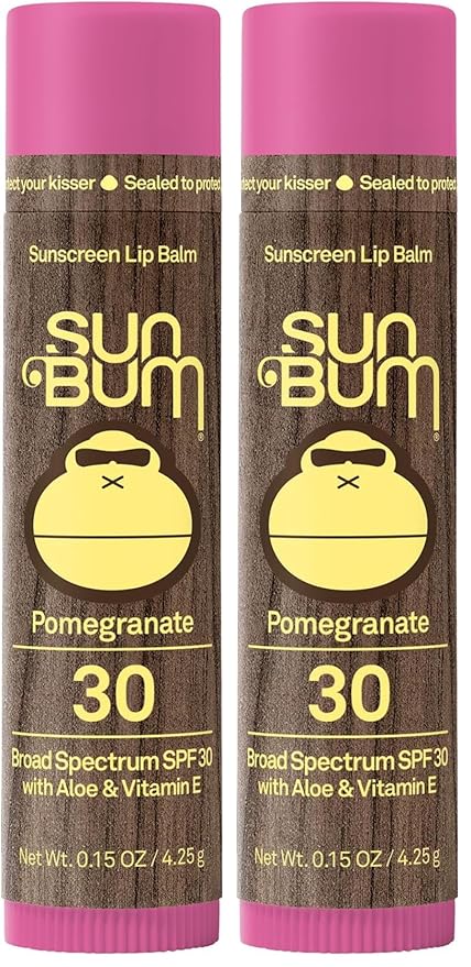 Sun Bum SPF 30 Sunscreen Pomegranate Lip Balm - Moisturizing Aloe Vera and Vitamin E - Vegan and Cruelty Free - Broad Spectrum UVA/UVB Lip Protection - 0.15 oz Stick,(Pack of 2)