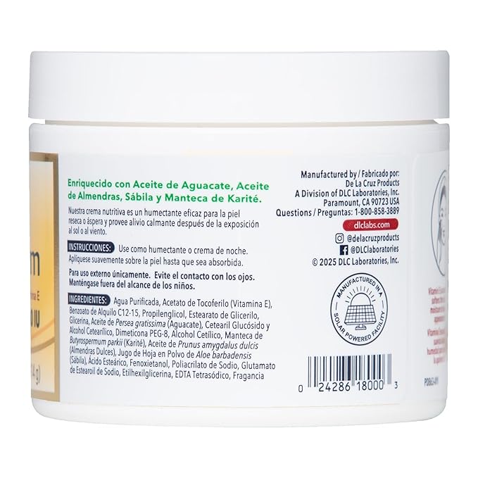 De La Cruz Vitamin E Cream Moisturizer for Face and Neck - Moisturizing Skin Care for All Skin Types - Made in USA - 4 OZ. (6 Pack)