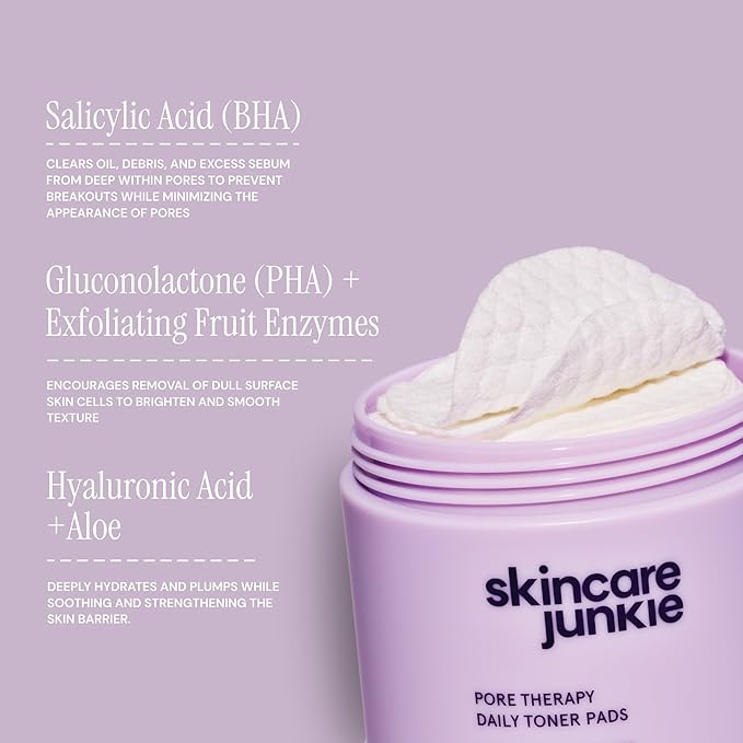 Pore Therapy Daily Toner Pads, Exfoliates Pore-Clogging Dead Skin Cells, Fragrance-Free, for Normal to Oily Skin, 50 Pads