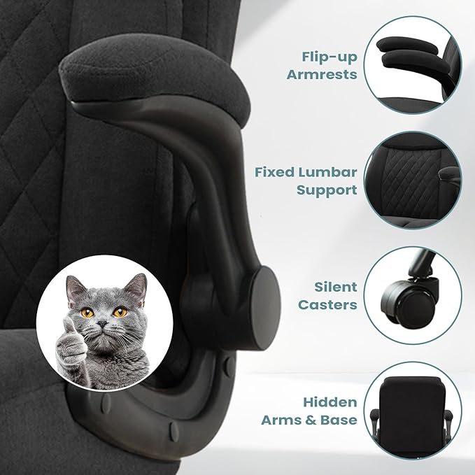Drafting Chair for Standing Desk – Tall Office Chair with Adjustable Height & Foot Ring, Flip-Up Arms, Lumbar Support – Comfortable Fabric Seat, Ideal Home Desk Chair