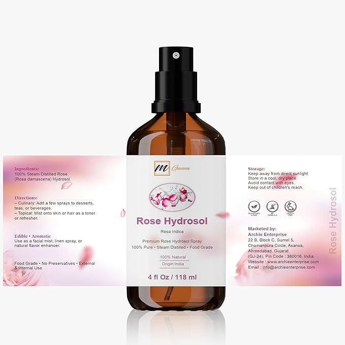 Pure Rose Hydrosol 4 Fl Oz / 118 ml Natural Floral Essence for Beauty