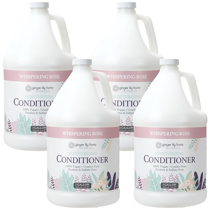 Ginger Lily Farms Botanicals Moisturizing Conditioner for Dry Hair, 100% Vegan & Cruelty-Free, Whispering Rose Scent, 1 Gallon (Pack of 4)