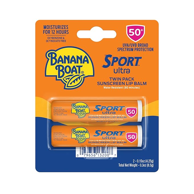 Hawaiian Tropic After Sun Body Butter with Coconut Oil, 8oz & Banana Boat Sport Ultra SPF 50 Lip Sunscreen Twin Pack | After Sun Lotion & Lip Balm Bundle