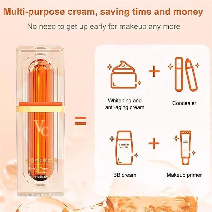 Japanese Vitamin C Makeup Tone Up Cream, Moisturizing Brightening Concealer, Five Vitamin C Tone-Up Cream, For All Skin Type (2PC)