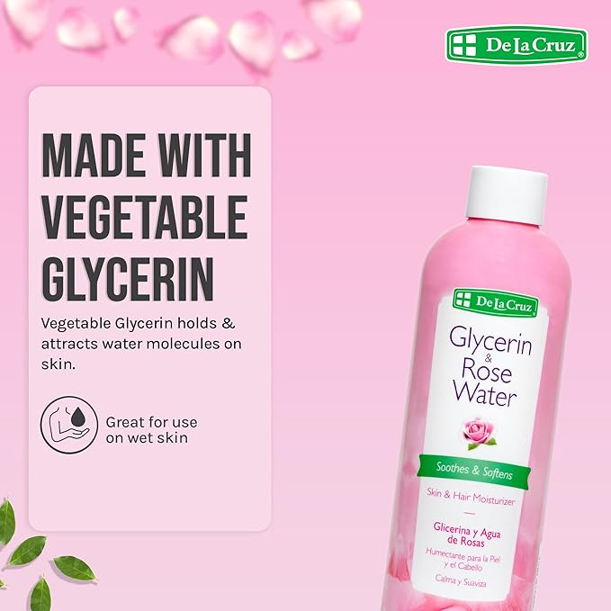 De La Cruz Rose Water and Glycerin for Face - Rosewater Facial Toner and Moisturizer for Skin and Hair 8 fl oz (236 mL) - 3 Bottles