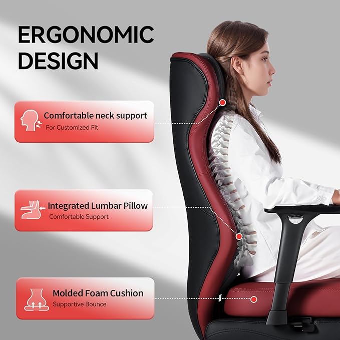 EMIAH Ergonomic Office Chair with Foot Rest Reclining Office Chair with Adjustable Arms and Headrest High Back Gaming Chair with Lumbar Support, PU Leather(Red)