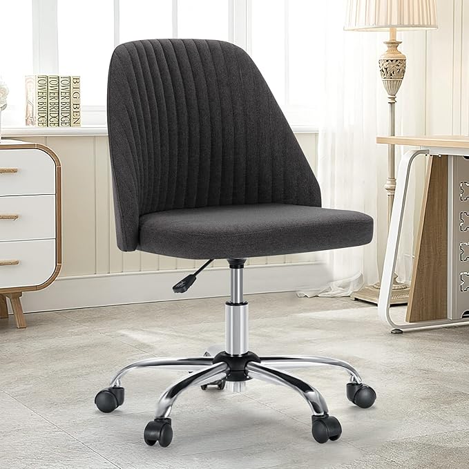 DUMOS Office Chair, Comfy Desk Chair Rolling Vanity Swivel Task Chairs with Wheels, Wide Seating Armless Height Adjustable Computer Chairs for Home,Bedroom,Student,Adults, Gunmetal Gray