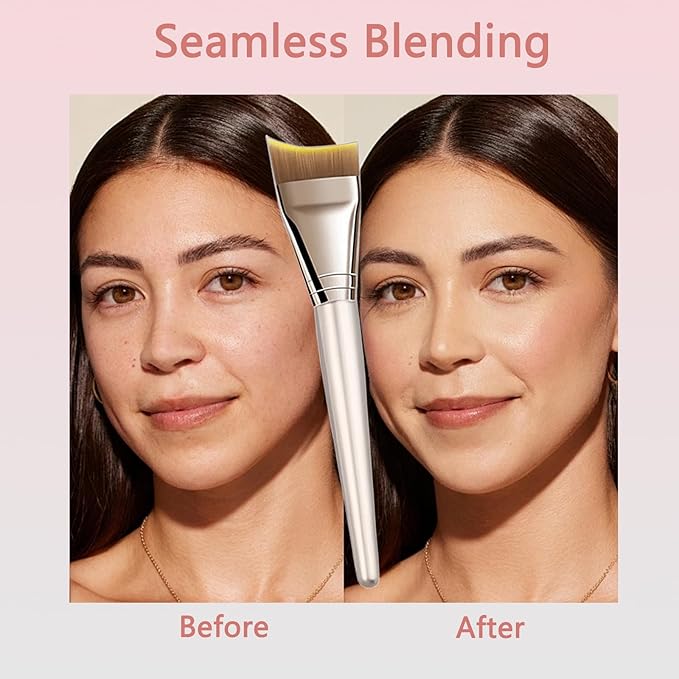 Foundation Brush, Angled Makeup Brush Ultra Thin Facial Brush Fast Flawless Face Mask Brushes for Blending Liquid Foundation, Blending Cream, Gold