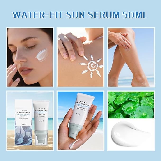 Centella Sunscreen SPF 50, Moisturizing Water-Fit Sun Serum, Face Sun Screen Long-Lasting Protection, Centella Madagascar Sunscreen, NO White Cast - Dry Oily Skincare For All Skin 50mL/1.69FL.OZ 2Pcs