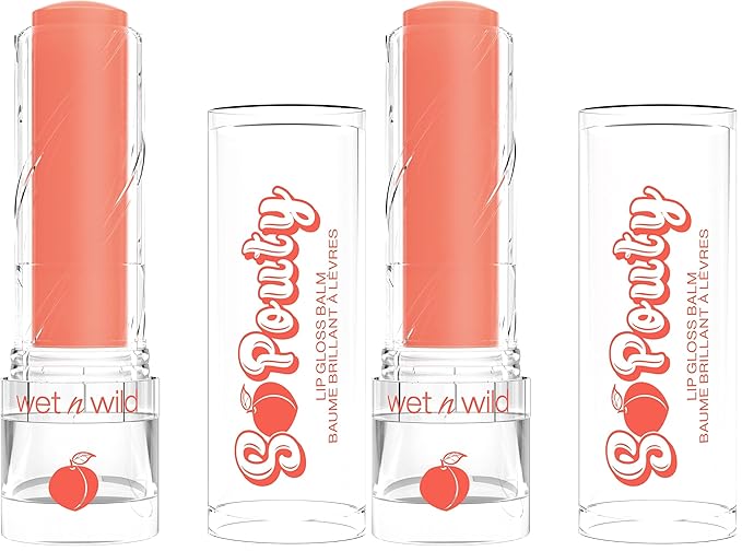 wet n wild Perfect Pout So Pouty Shine Tinted Lip Balm Peach Flavored, Hyaluronic Acid, Vegan Collagen, Moisturizing For Dry Lip Care, Pink (Pack of 2)