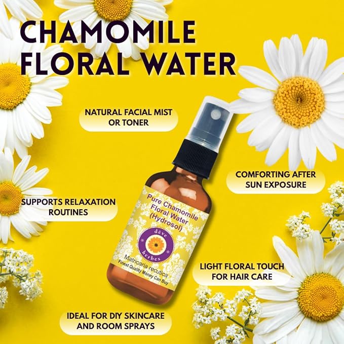 Deve Herbes Pure Chamomile Floral Water (Hydrosol) (Matricaria recutica) for Skin and Hair - 100ml (3.38 oz)