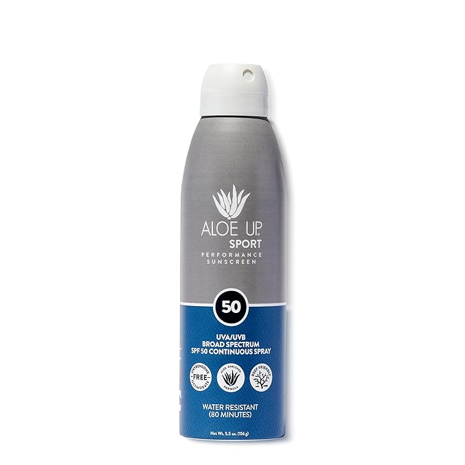 Aloe Up Sport Spray Sunscreen SPF 30 – Broad Spectrum Sunblock with Hydrating Aloe Vera Gel – Fast Absorbing, No White Cast, Reef Friendly, Water Resistant for up to 80 Minutes, Fragrance Free – 6 Oz