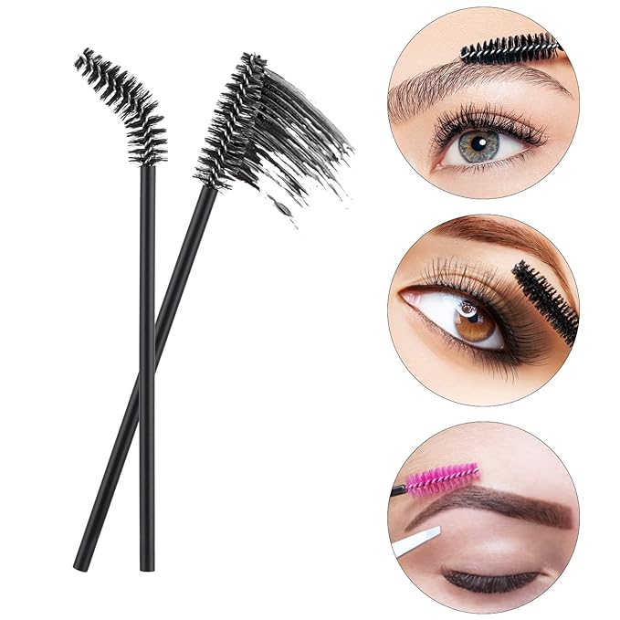 1000 Pcs Disposable Eyelash Brushes Mascara Wands Applicator Makeup Spoolies Brush Kits (Black,Pink)