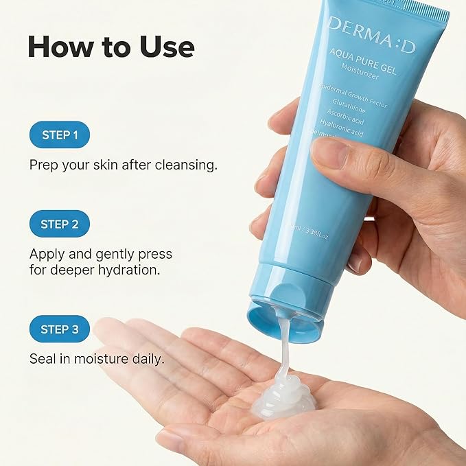 Oil-Free Water Gel Moisturizer for Oily & Sensitive Skin – Lightweight Korean Hydrating Gel with Hyaluronic Acid & Glutathione, Fast Absorbing & Non-Greasy, 3.38 fl.oz