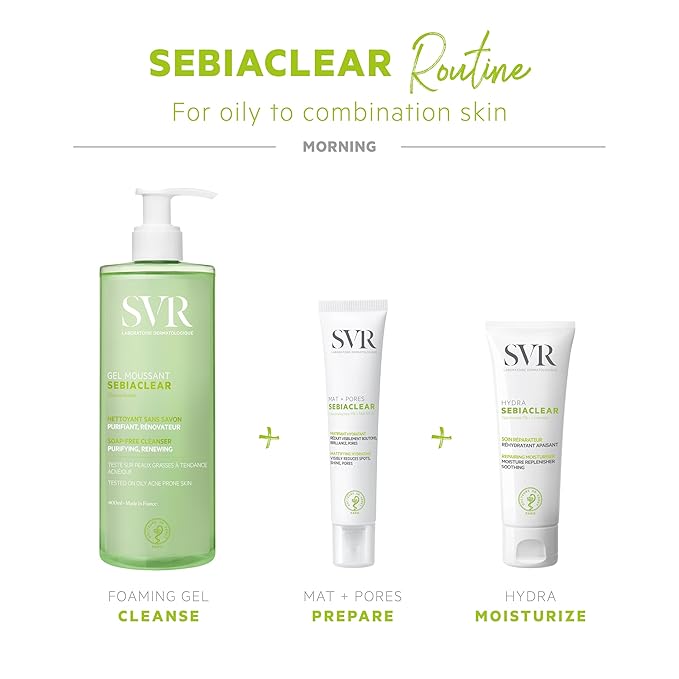 SVR Sebiaclear Moisturizing Face Cream - Soothing Moisturizer, Reduces the appearance of marks, with Niacinamide, Hyaluronic Acid and Ceramides for Oily Sensitive Skin, Non-Comedogenic. 1.4 oz.