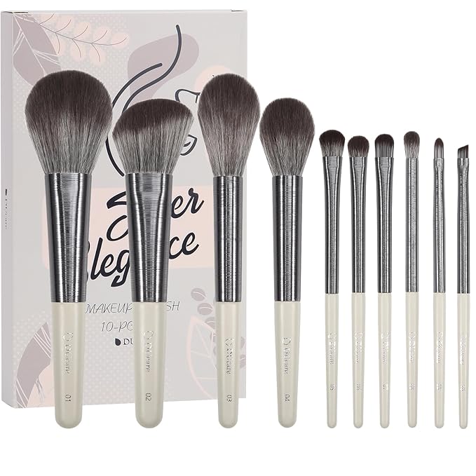 DUcare Makeup Brushes Set Professional 10pcs Synthetic, Foundation Blush Face Contour Powder Brush Eyeshadow Eyeliner Eyebrow Lip Liquid Cream Blending Essential