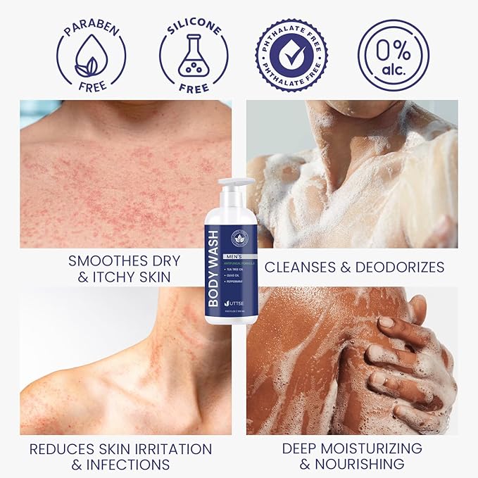 Tea Tree Body Wash: Antifungal Soap for Men - Eliminates Body Odors & Skin Irritations - 11.8fl oz/350mL