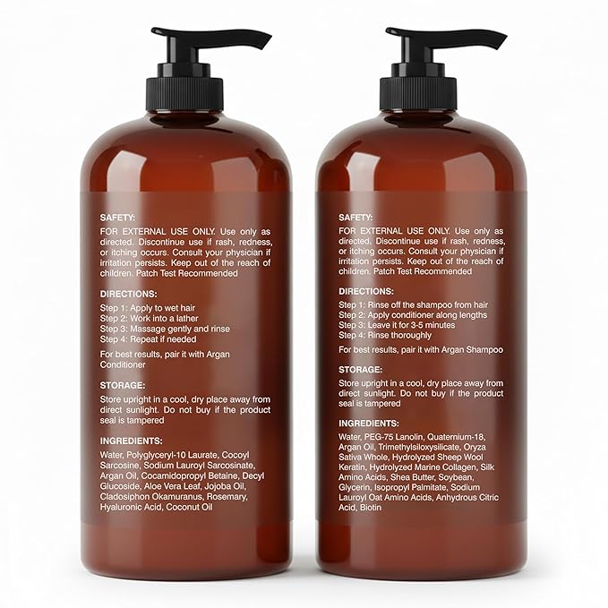 Botanic Hearth Argan Oil Shampoo And Conditioner Set | 16 Fl Oz Each With Keratin, Restorative & Moisturizing, Sulfate Free | All Hair Types & Color Treated Hair, Men And Women | (Packaging May Vary)