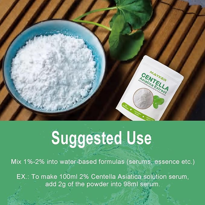 MAYKER Pure Centella Asiatica Extract Powder 0.7oz, with Active Madecassoside and Asiaticoside B, Ideal for Enhancing DIY Skincare Formulations,Versatile Ingredient for DIY Centella Asiatica Serums