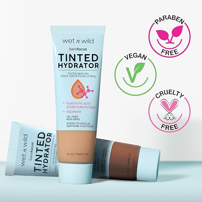 wet n wild Bare Focus Tinted Hydrator Tinted Skin Veil, Lightweight Buildable Coverage with Hyaluronic Acid & Vegan Squalane, Semi-Matte Finish, Cruelty-Free - Fair
