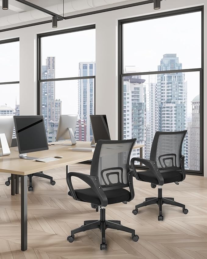 NEO CHAIR Office Desk Computer Chair Ergonomic Mesh Gaming Mid Back Seat with Comfy Lumbar Support Adjustable Height Swivel for Home Task (Black)