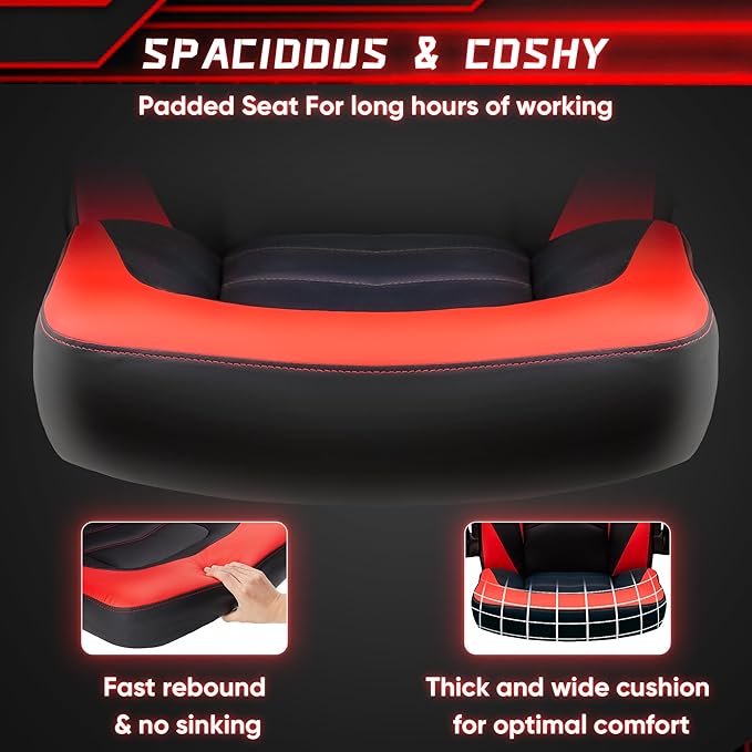 NEWBULIG Computer Gaming Desk Chair - Big Tall Ergonomic Lumbar Support with Flip-up Armrest and 360° Swivel Wheels, PU Leather Height Adjustable, for Home and Office, Red