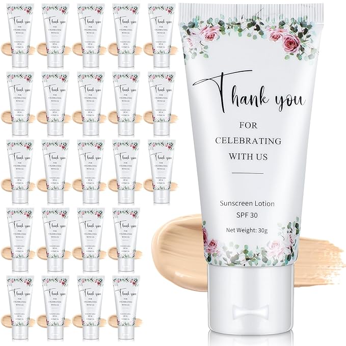 24 Pcs Mini Sunscreen Bulk for Summer Wedding Party Spf 30 Water Resistant Sunscreen Lotion Bulk 1oz Travel Size for Thank You Gifts Wedding Party Supplies(Skin Color Cream,Floral)