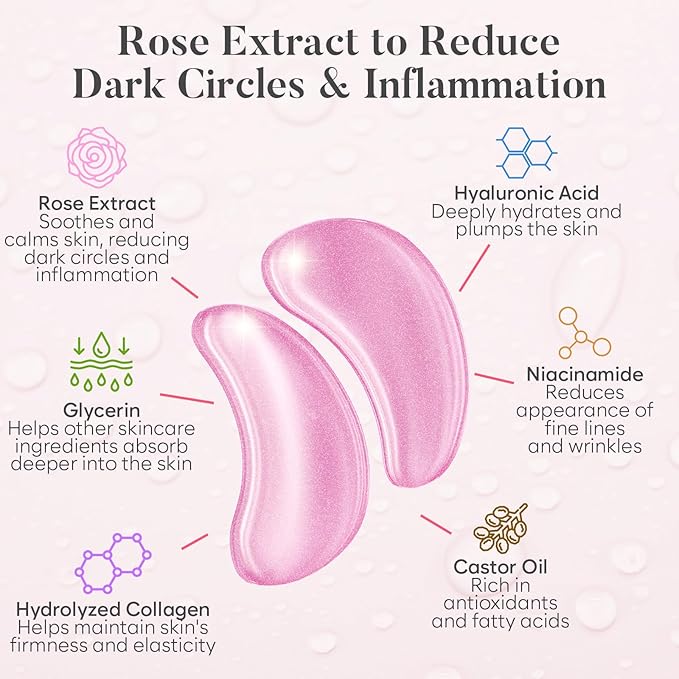 Rose Under Eye Patches (30 Pairs) - Under Eye Mask for Appearance of Dark Circles - For Puffy Eyes Smoothing - Skincare Mask