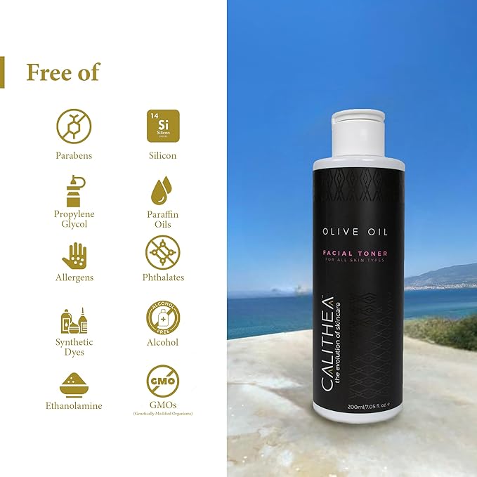 Calithea Facial Toner Scent-Free Hydrating & Balancing Face Toner with Olive Oil, Kiwi Extract, Witch Hazel & Chamomile, Alcohol-Free Pore Minimizer for Glowing Skin, All Skin Types (7.05 fl oz)