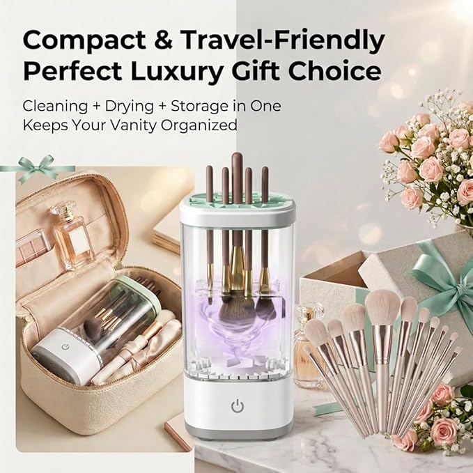 3-in-1 Automatic Makeup Brush Cleaner and Dryer, Electric Makeup Brush Washer Machine with Warm Air Drying, 10000RPM Deep Cleaning, One Button Brush Cleaner for Makeup Brushes Beauty Sponges