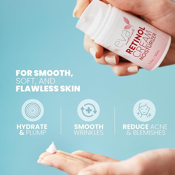 Eva Naturals Anti-Aging Retinol Cream For Face - Anti-wrinkle Retinol-Complex Moisturizer Day & Night Cream w/Hyaluronic Acid & Vitamin E For Women & Men - Reduce Fine Lines & Dark Spots - 1.7 Fl Oz