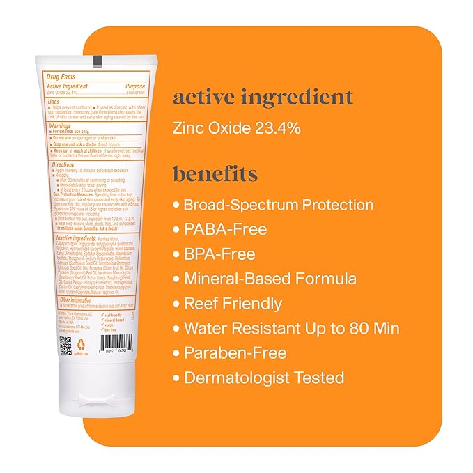 Thinkbaby SPF 50+ Baby Mineral Sunscreen – Safe, Natural Sunblock for Babies - Water Resistant Sun Cream – Broad Spectrum UVA/UVB Sun Protection – Vegan Baby Sunscreen Lotion, 3 Oz.