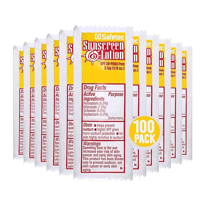 Sunscreen Lotion, SPF30 Protection and PABA Free, Individual Sunscreen Packets (Pack of 100) – Travel Size Sun Screen for Outdoors, Bundled with reclosable Homesphere bag (100)