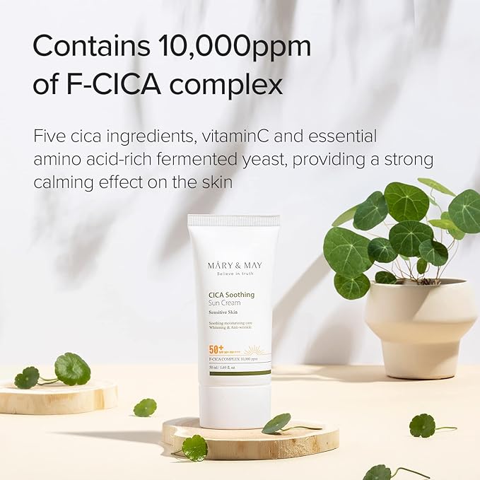[Mary&May] CICA Soothing Sun Cream SPF50+ PA++++ 1.69 Fl Oz / 50ml | Light Absorption, Non-Sticky SPF, Hydration, No White Cast, Cica Facial, Daily care | Cruelty Free, Vegan