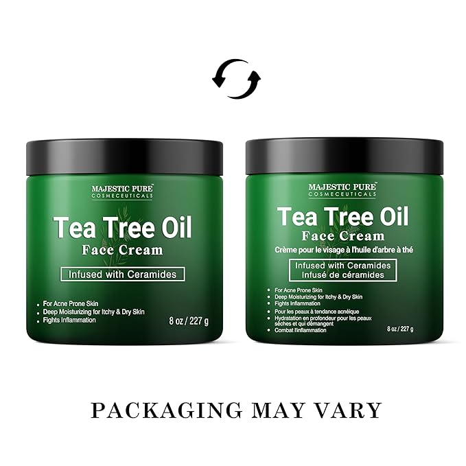 Majestic Pure Tea Tree Oil Face Cream | Cream for Dry & Itchy Skin, Acne, Scar, Day & Night Moisturizer Face Cream for Women & Men | 8 Oz