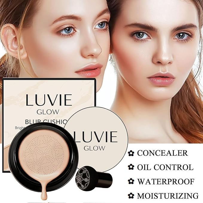 Foundation Cushion, CC Cream With Mushroom-Shaped Applicator, BB Cream Face Makeup Foundation for Mature Skin, Air Cushion to Even Skin Tone, Lifts And Moisturizes, Long-Lasting Makeup (Ivory)