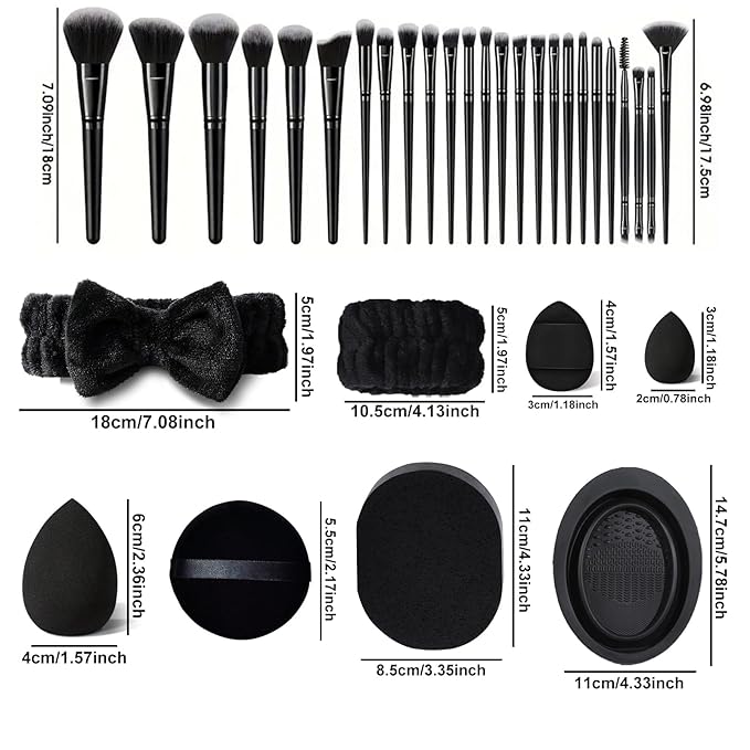 HGHDBT 47Pcs Black Makeup Brushes Set Professional Premium Synthetic for Blush Foundation Eye Shadow Concealer Powder Eye & Face Make up Brush Kit with Beauty Blender Sponge Set Tools
