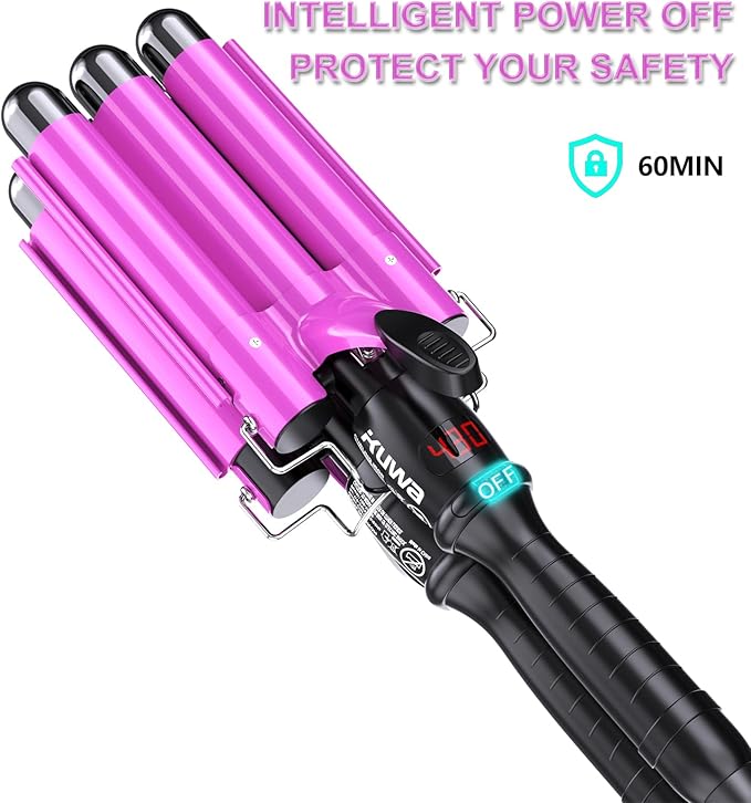 1 Inch Three Barrel Curling Iron,Fast Heating Hair Crimper for Women,Crimper Hair Tool with LCD Temperature Display,60 Min Auto-Off Hair Waver,Dual Voltage WaverHair Tool