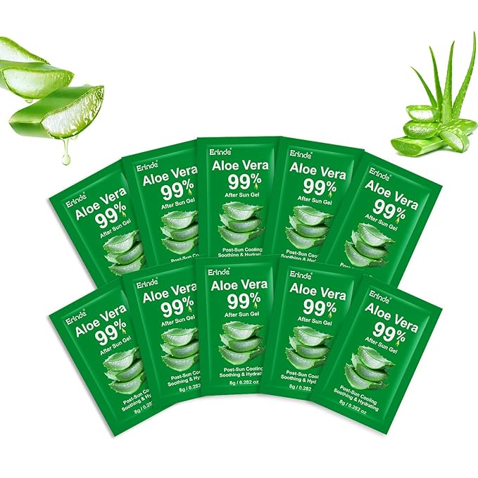 Erinde 10 Pack Aloe Vera Gel for Face, Hair & Body, 99% Pure Aloe Vera Gel for Sunburn Relief, After Sun Skin Care Relief, Skin Care Bulk Soothing Hydrating Aloe Gel Travel Size for All Skin Types